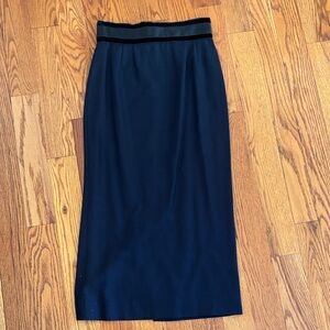 Chloé Navy Midi Pencil Skirt with Black Waistband